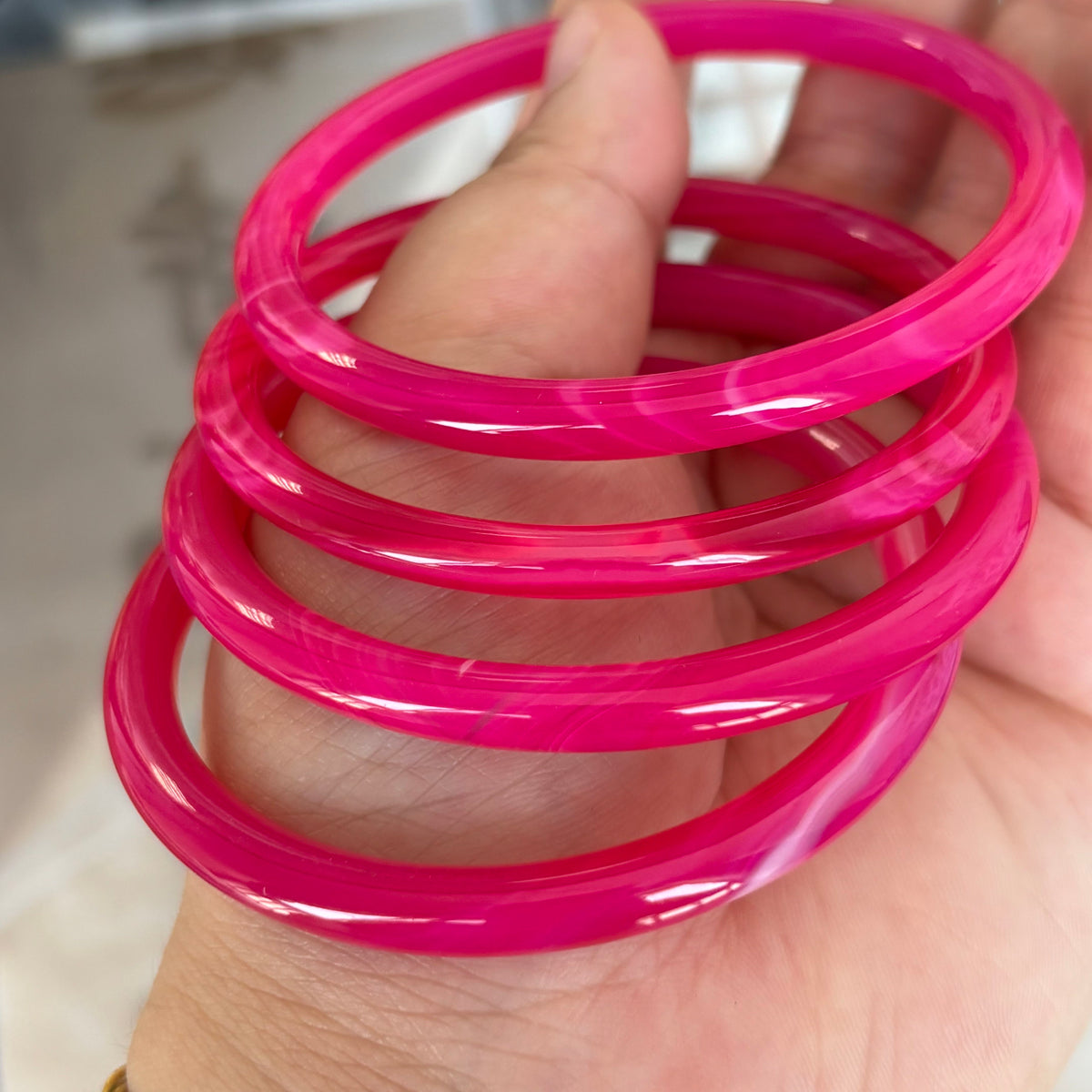 Natural Colorful Agate  Ding Dang Bangle – Slim Stackable Bracelet with a Gentle Ring