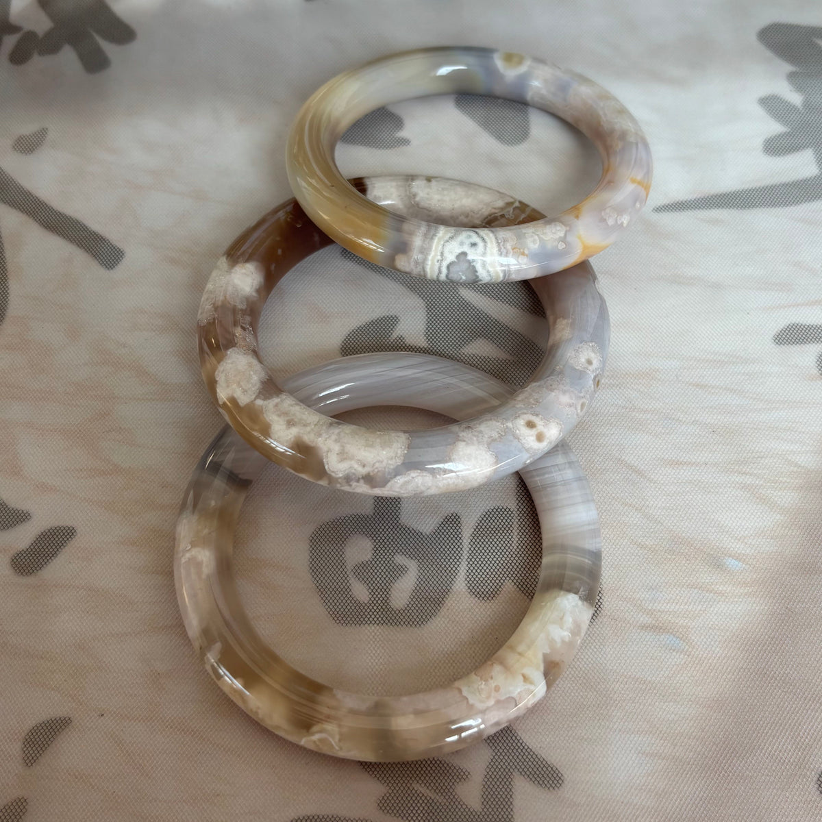 Cherry Blossom Agate Bangle – Pink Blooms Frozen in Translucent Stone, Just $30