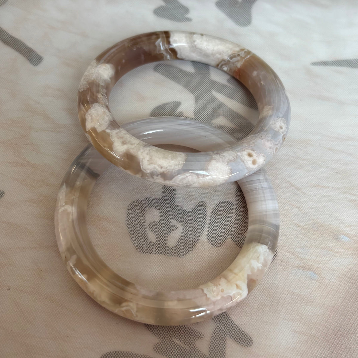 Cherry Blossom Agate Bangle – Pink Blooms Frozen in Translucent Stone, Just $30