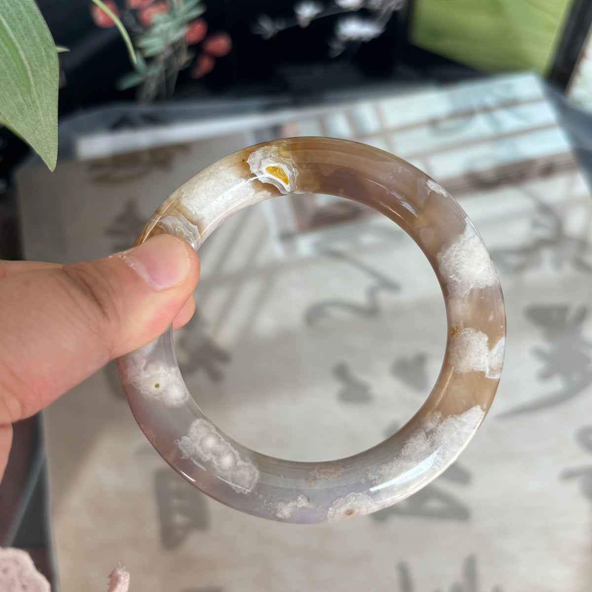 Cherry Blossom Agate Bangle – Pink Blooms Frozen in Translucent Stone, Just $30