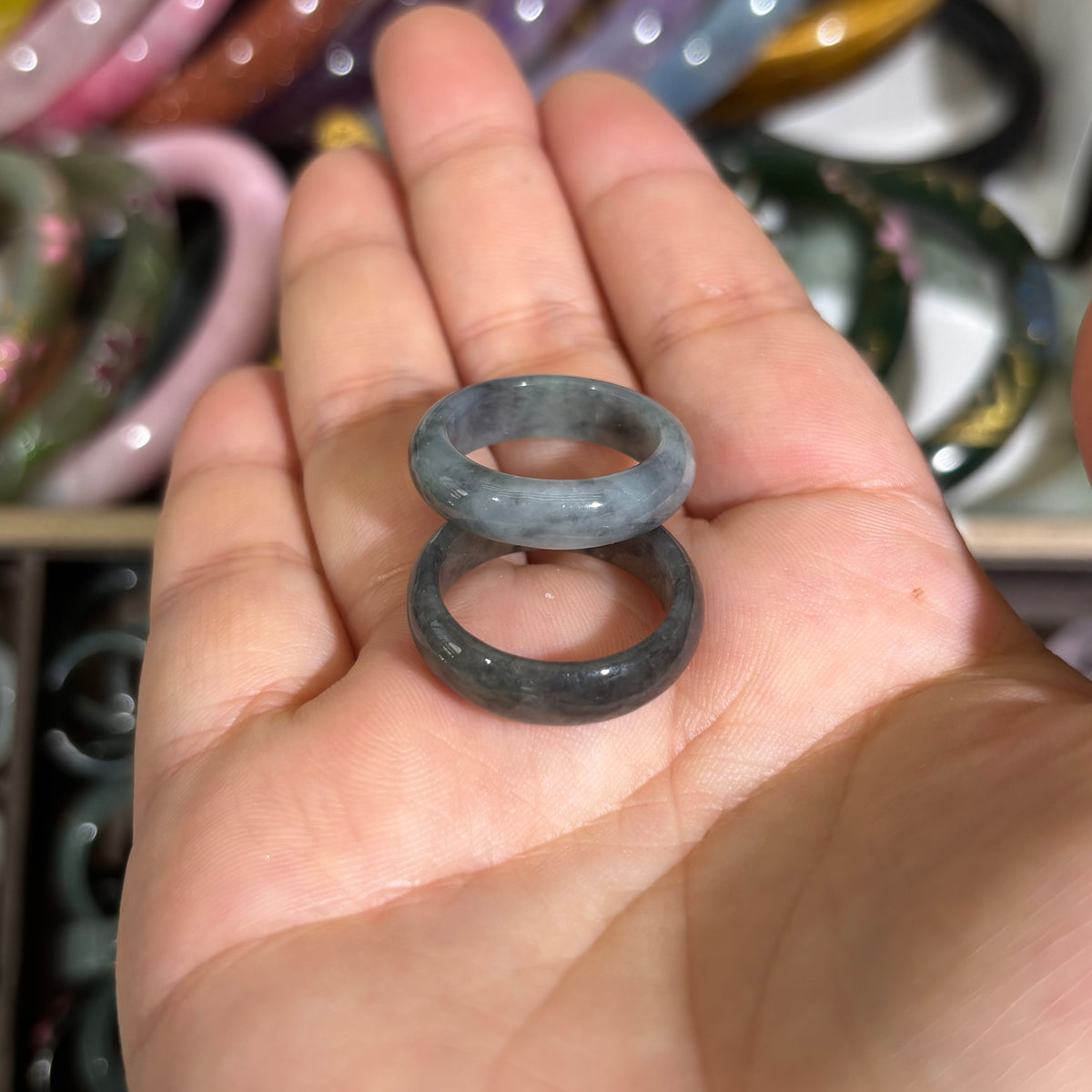 Guatemalan Blue Water Jadeite Slim Ring, Natural Blue-Green Jade Stacking Ring, Minimalist Delicate Band Jewelry