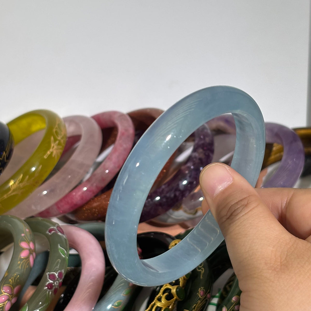 Natural Aquamarine Bangle – Ocean-Blue Gemstone, 63.5mm, Only $150