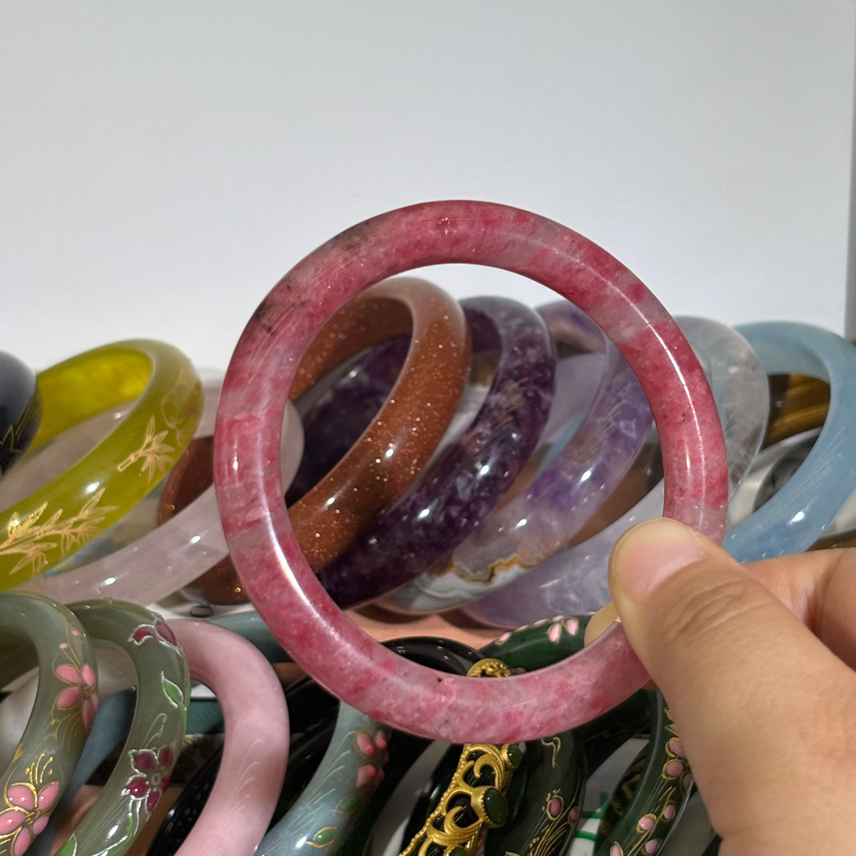 Natural Rhodonite Bangle – Rare Pink Gemstone with Unique Patterns, Just $35