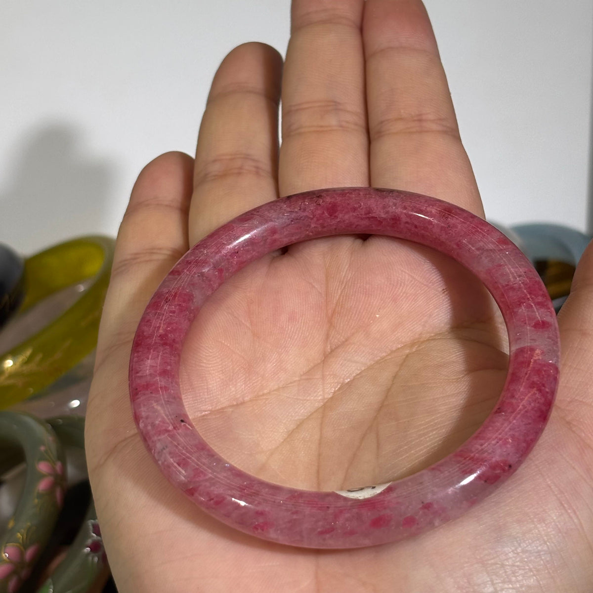 Natural Rhodonite Bangle – Rare Pink Gemstone with Unique Patterns, Just $35