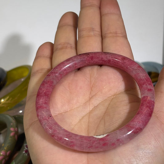 Natural Rhodonite Bangle – Rare Pink Gemstone with Unique Patterns, Just $35