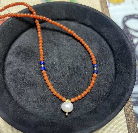 “Full flesh" South Red Agate&Nanhong Agate necklace Uniform dense texture