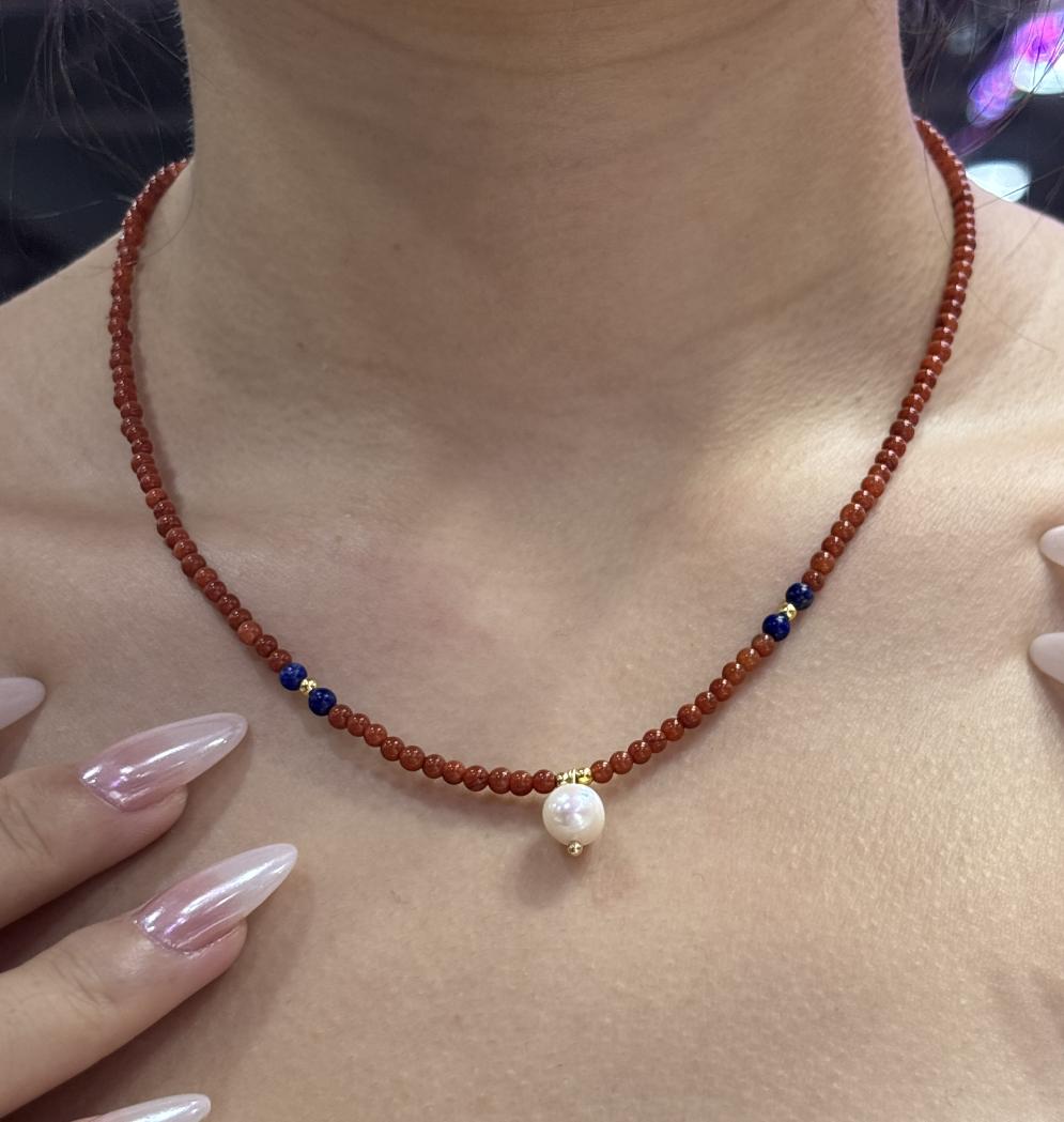 “Full flesh" South Red Agate&Nanhong Agate necklace Uniform dense texture