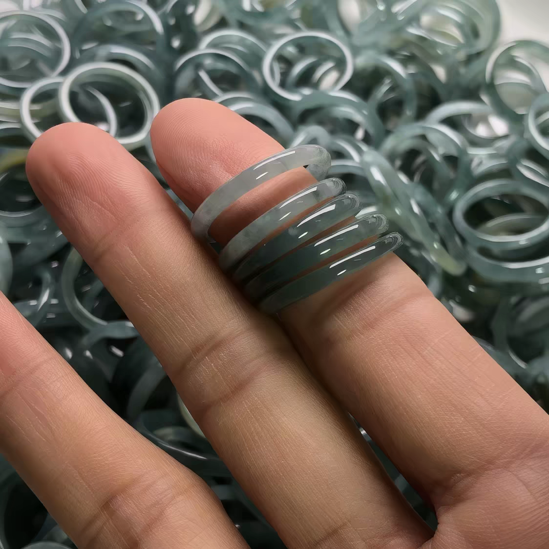 Guatemalan Blue Water Jadeite Slim Ring, Natural Blue-Green Jade Stacking Ring, Minimalist Delicate Band Jewelry