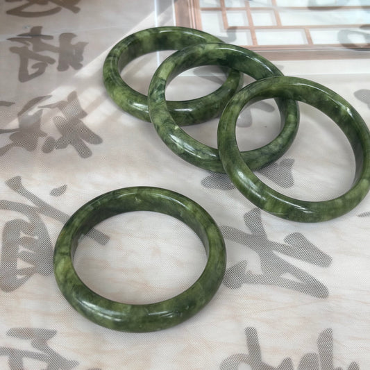  Natural South Green Jasper Bangle, Genuine Serpentine Stone Bracelet with Unique Patterns, Only $5