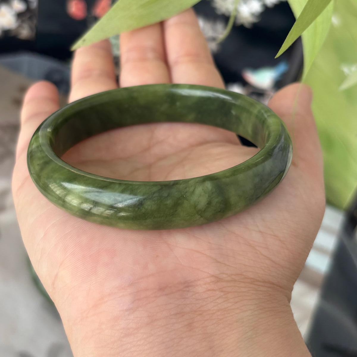  Natural South Green Jasper Bangle, Genuine Serpentine Stone Bracelet with Unique Patterns, Only $5
