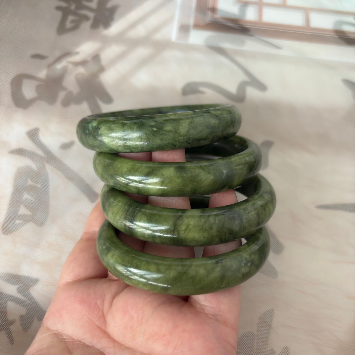  Natural South Green Jasper Bangle, Genuine Serpentine Stone Bracelet with Unique Patterns, Only $5