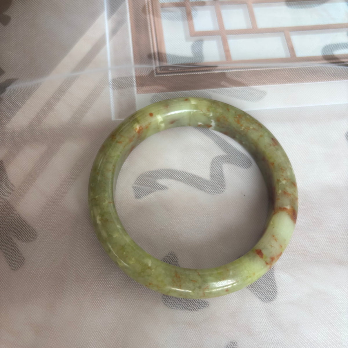 Flower Serpentine Bangle, Natural Serpentine Jade Bracelet with Red Veins, $8