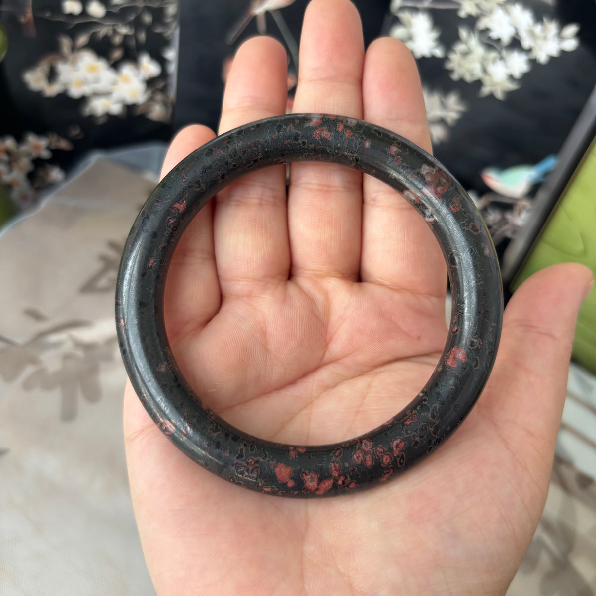 Natural Plum flower  Bangle, Unique Flower Pattern Stone Bracelet, Genuine Chinese Jade, Only $10