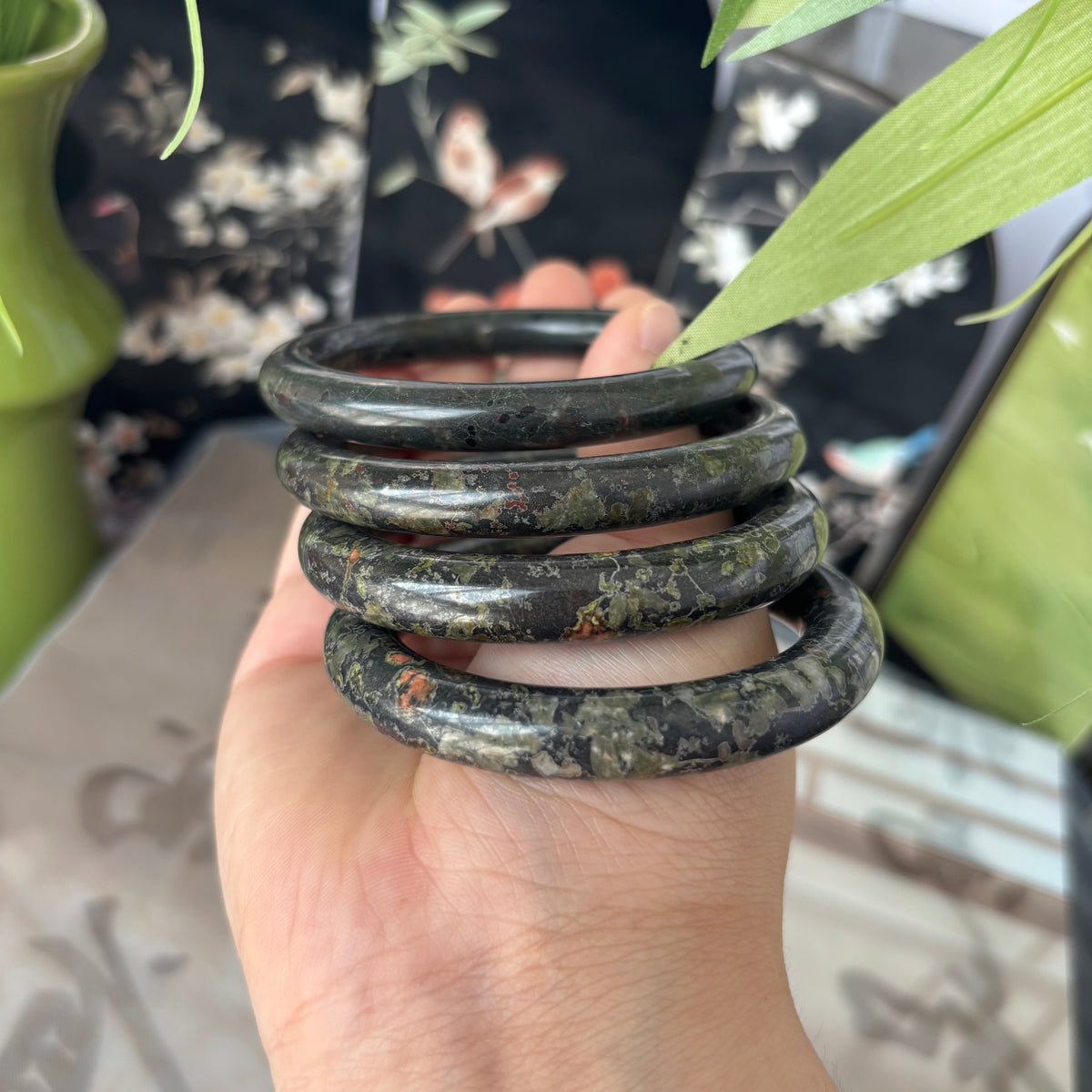 Natural Plum flower  Bangle, Unique Flower Pattern Stone Bracelet, Genuine Chinese Jade, Only $10