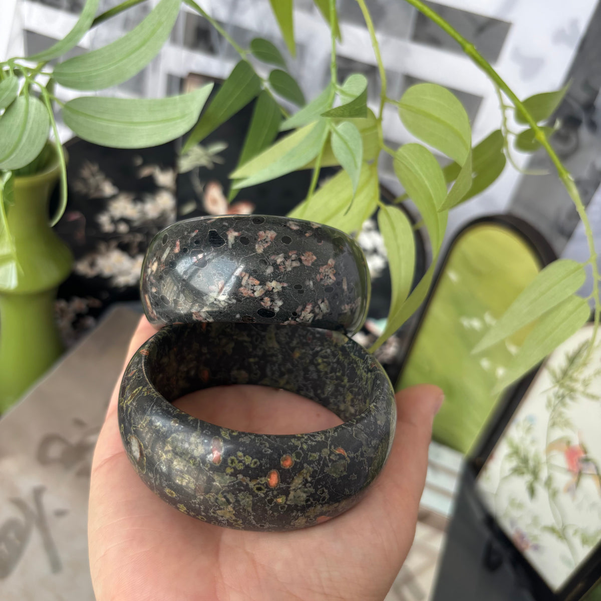 Natural Plum flower  Bangle, Unique Flower Pattern Stone Bracelet, Genuine Chinese Jade, Only $10