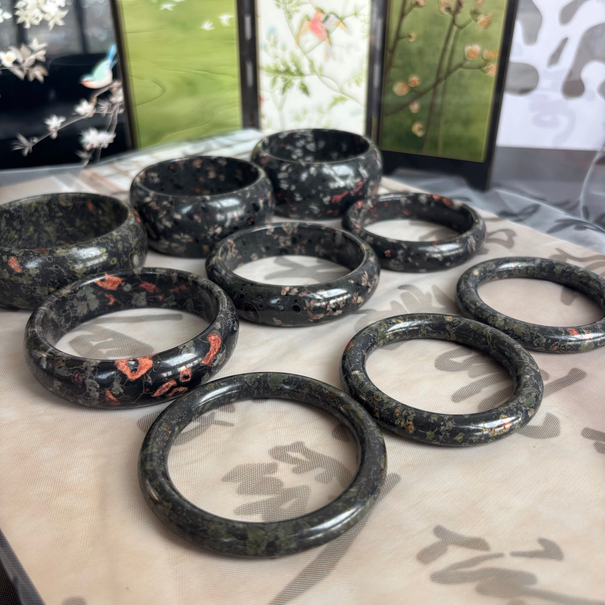 Natural Plum flower  Bangle, Unique Flower Pattern Stone Bracelet, Genuine Chinese Jade, Only $10