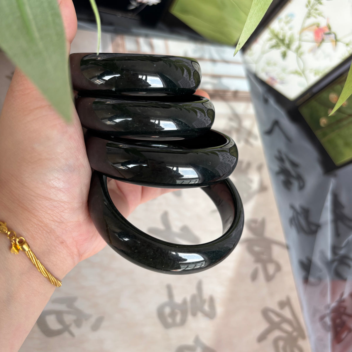 Natural black Nephrite Jade Bangle, Wide Nephrite Bracelet 15-18mm, Genuine Chinese Jade, Only $20