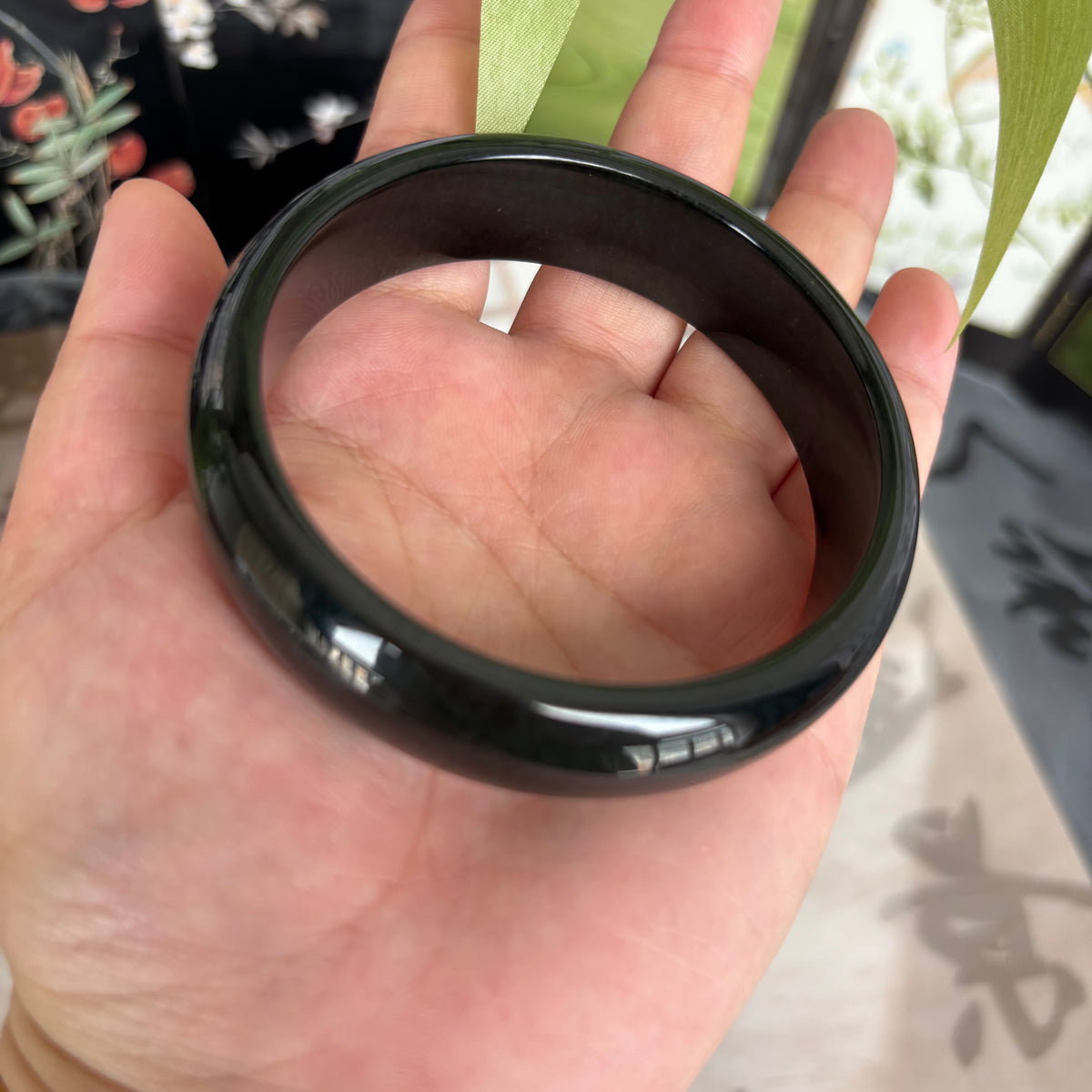 Natural black Nephrite Jade Bangle, Wide Nephrite Bracelet 15-18mm, Genuine Chinese Jade, Only $20