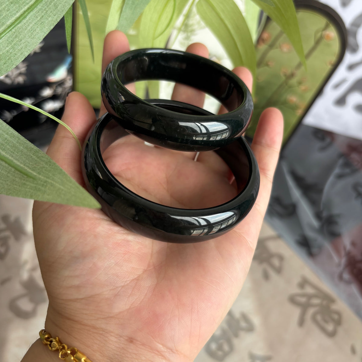 Natural black Nephrite Jade Bangle, Wide Nephrite Bracelet 15-18mm, Genuine Chinese Jade, Only $20