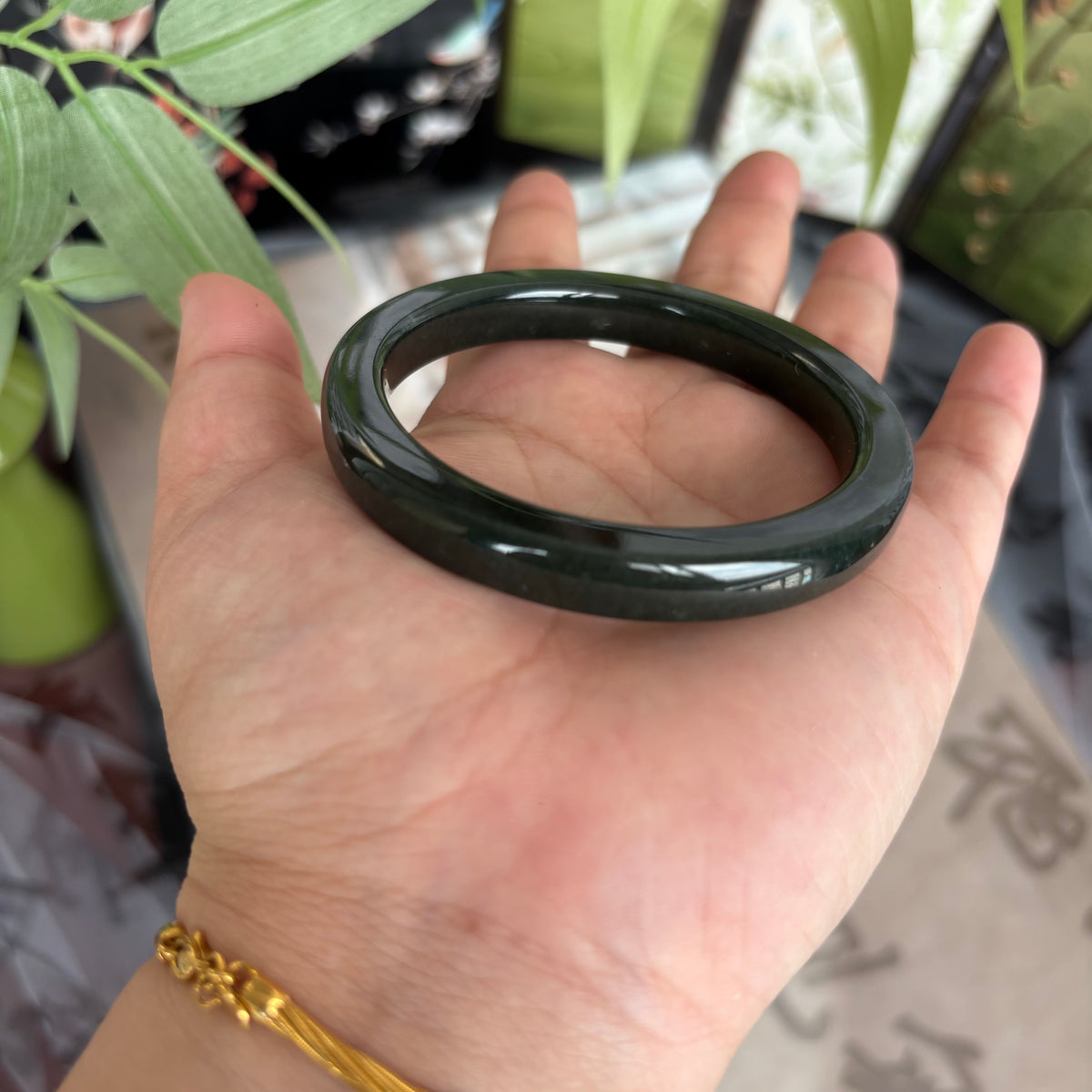Natural black Nephrite Jade Bangle, Wide Nephrite Bracelet 15-18mm, Genuine Chinese Jade, Only $20
