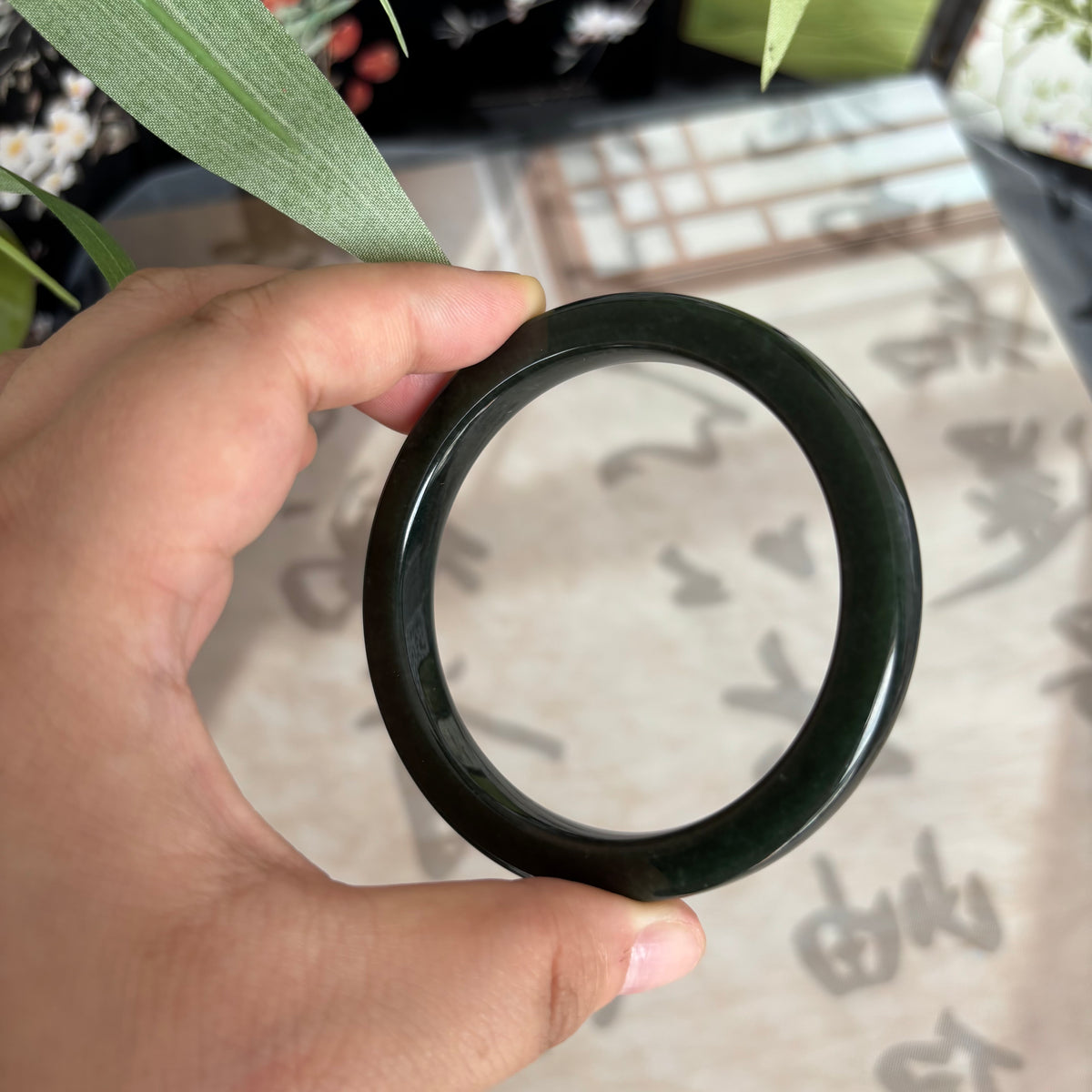 Natural black Nephrite Jade Bangle, Wide Nephrite Bracelet 15-18mm, Genuine Chinese Jade, Only $20
