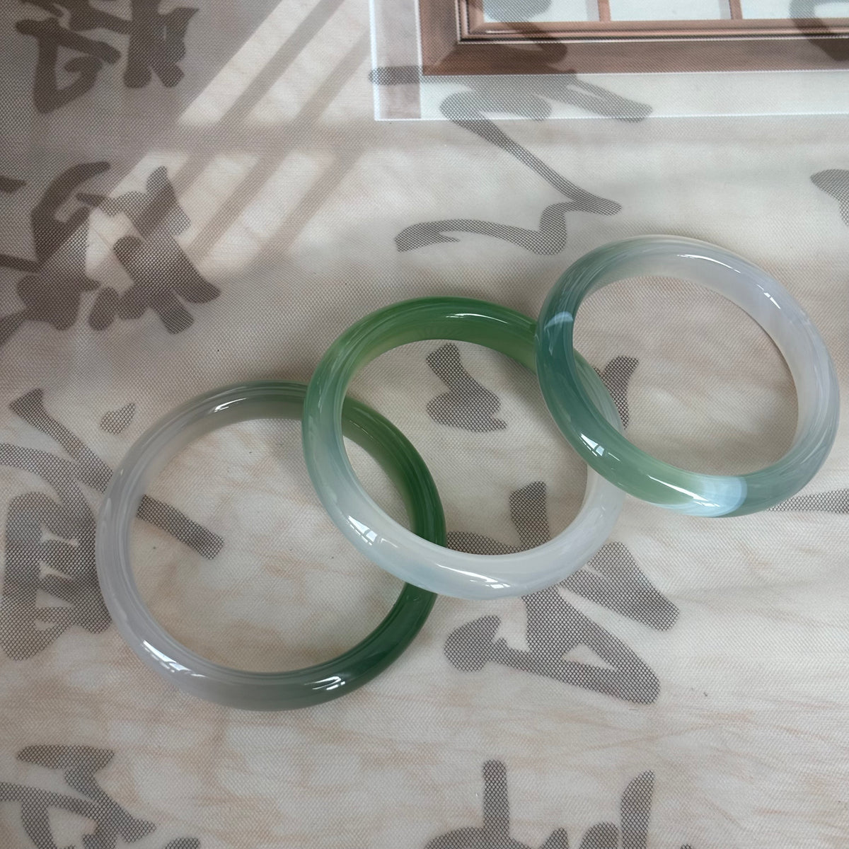 Natural Green and White Agate Bangle, Translucent Banded Gemstone Bracelet, Only $10
